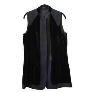 Elie Tahari Velvet Snap Button Long Vest Top Feminine Black Size Small